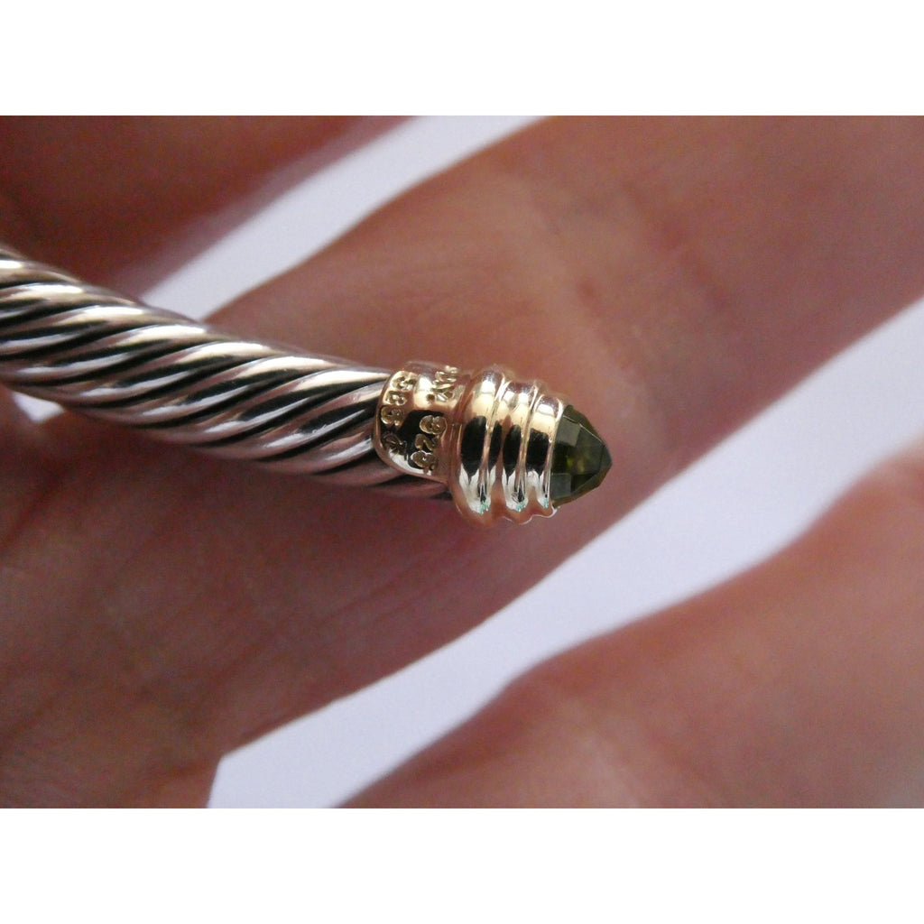 David Yurman Sterling Silver 14k Gold Classic Cable Bracelet with Peridot Tips