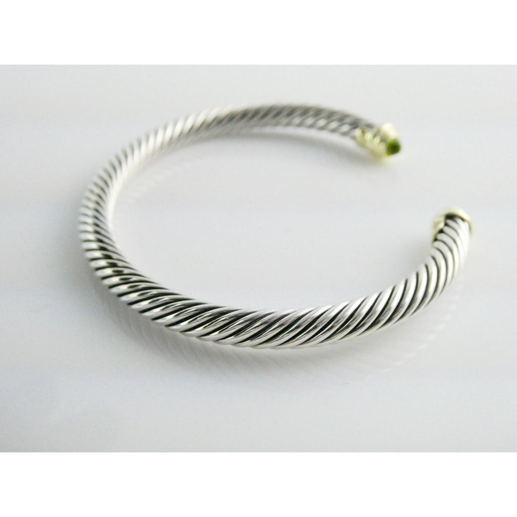 David Yurman Sterling Silver 14k Gold Classic Cable Bracelet with Peridot Tips