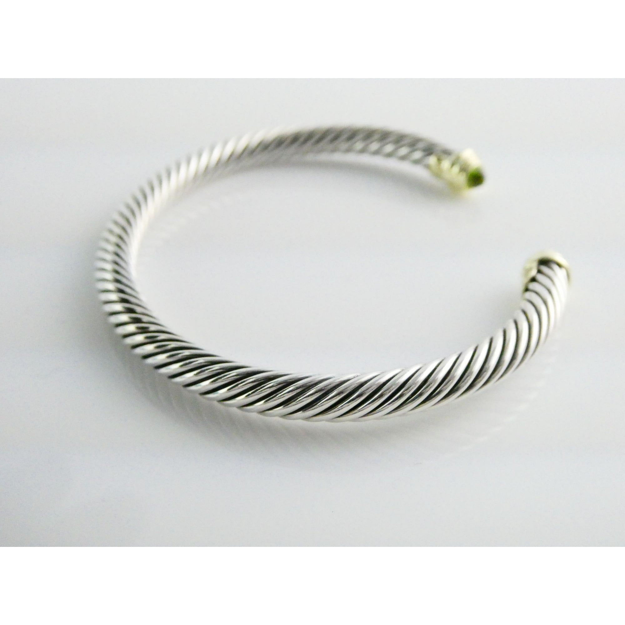 David Yurman Sterling Silver 14k Gold Classic Cable Bracelet with Peridot Tips