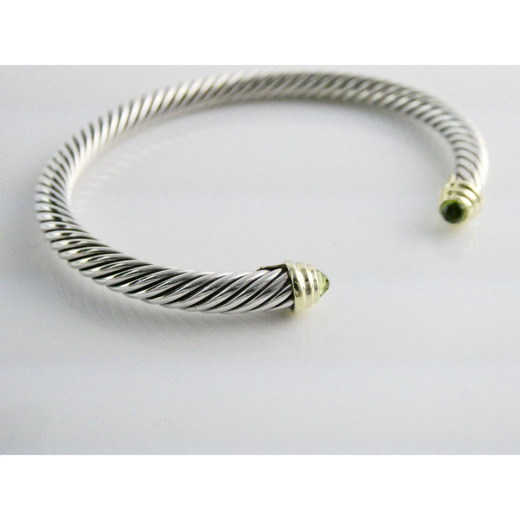 David Yurman Sterling Silver 14k Gold Classic Cable Bracelet with Peridot Tips