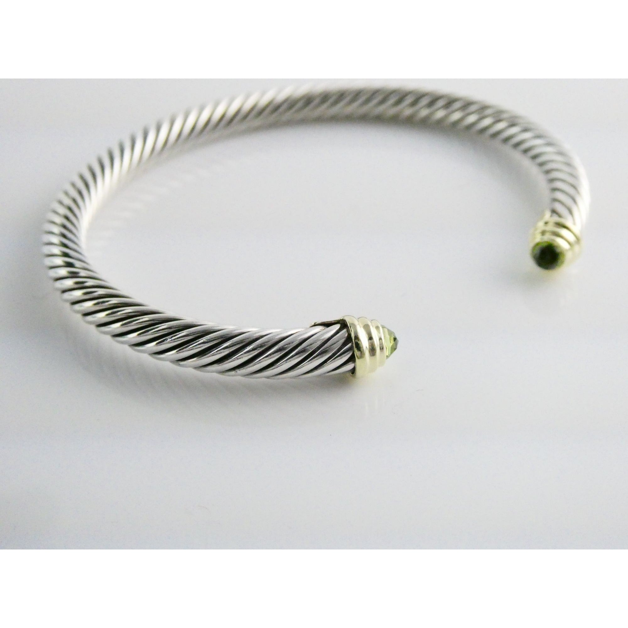 David Yurman Sterling Silver 14k Gold Classic Cable Bracelet with Peridot Tips