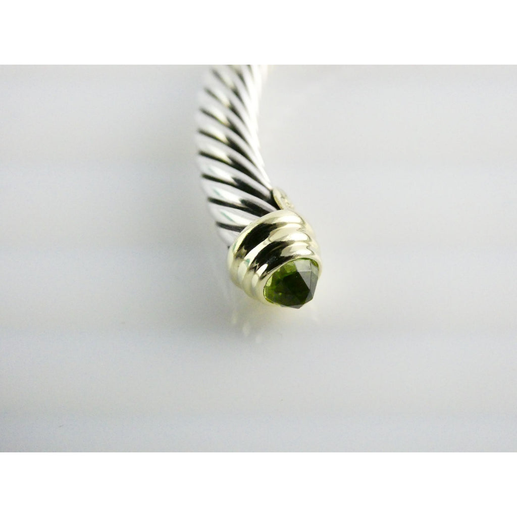 David Yurman Sterling Silver 14k Gold Classic Cable Bracelet with Peridot Tips