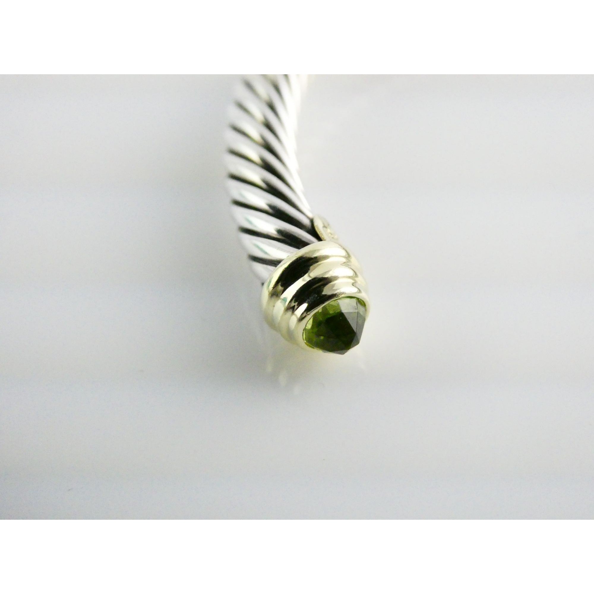 David Yurman Sterling Silver 14k Gold Classic Cable Bracelet with Peridot Tips