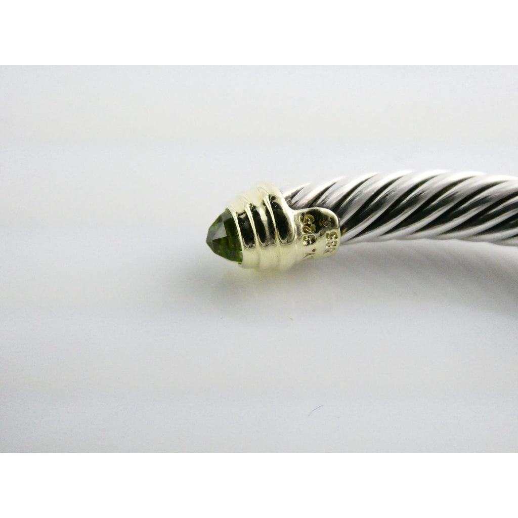 David Yurman Sterling Silver 14k Gold Classic Cable Bracelet with Peridot Tips