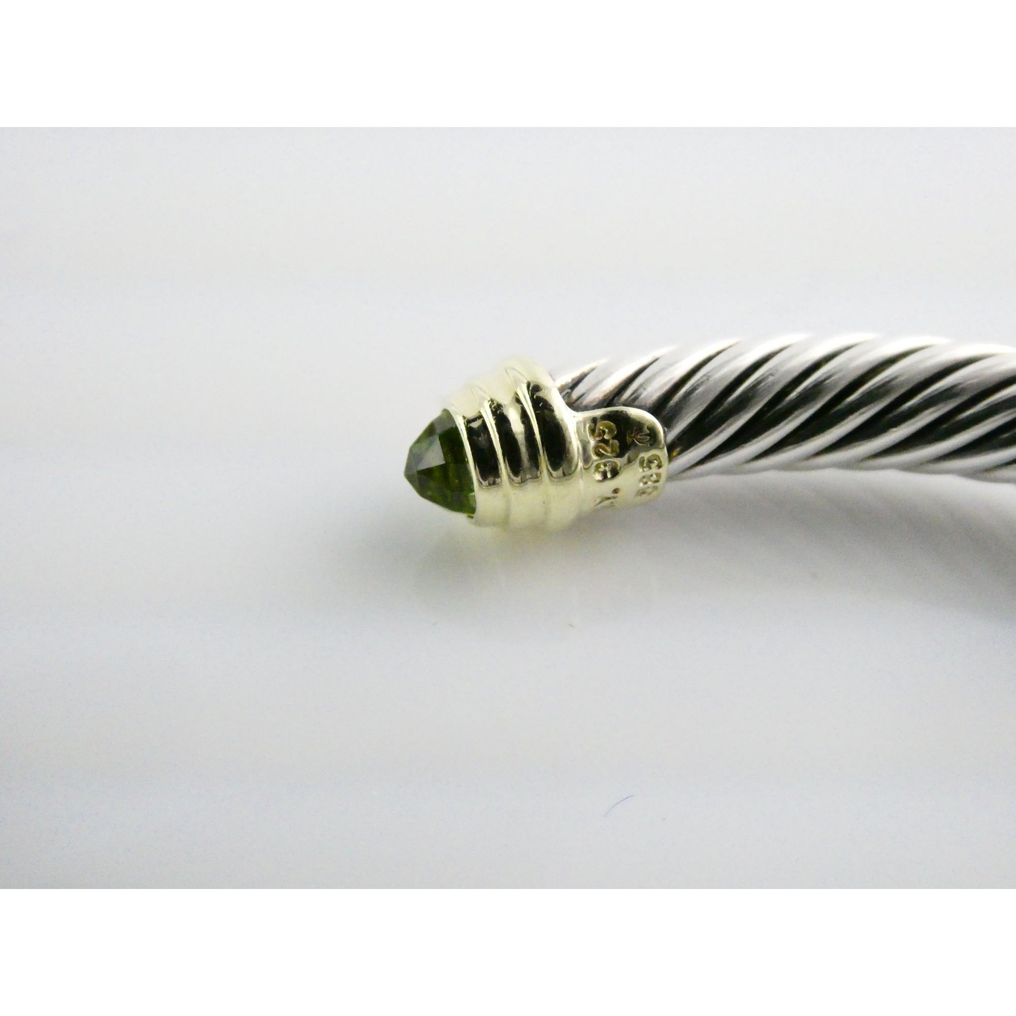 David Yurman Sterling Silver 14k Gold Classic Cable Bracelet with Peridot Tips