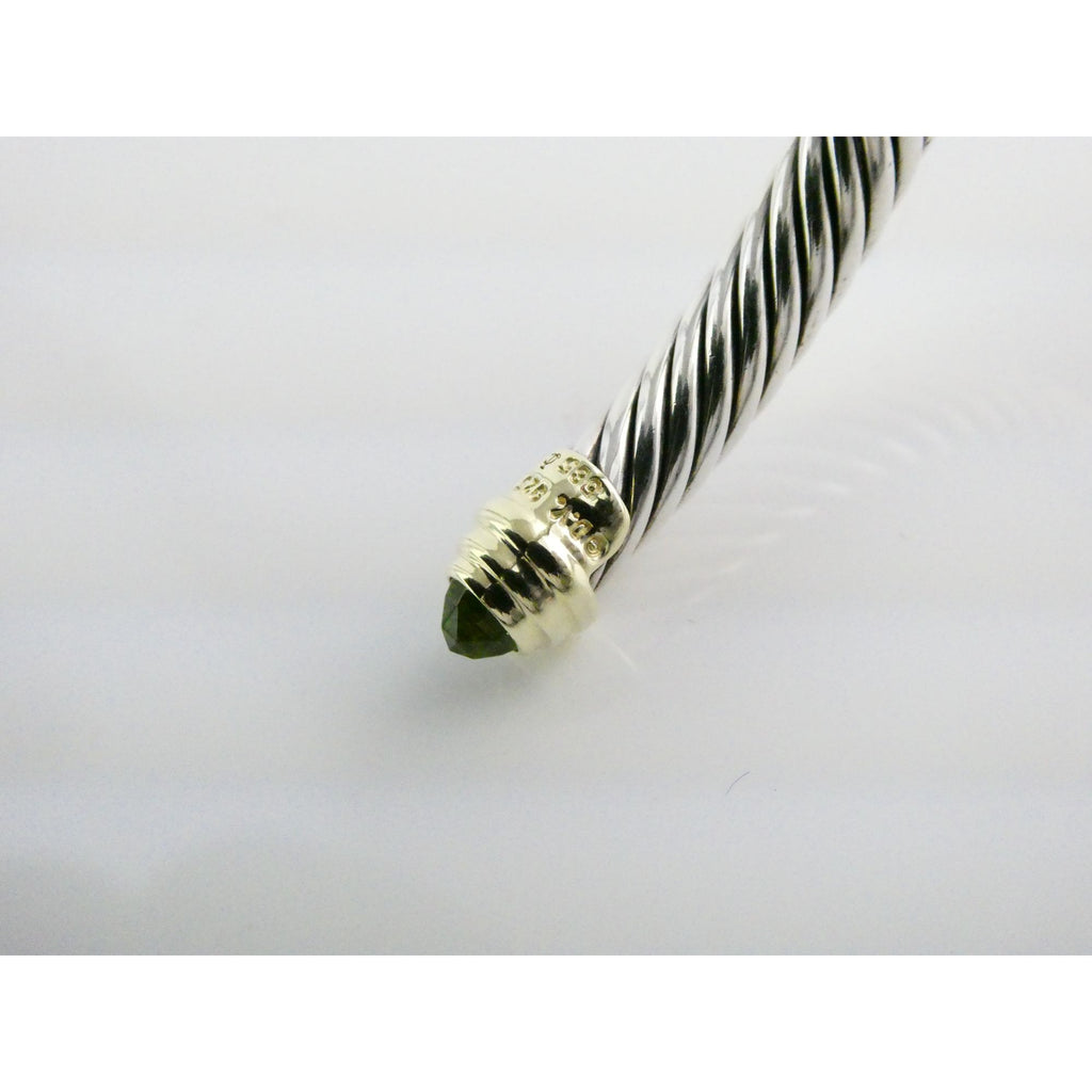 David Yurman Sterling Silver 14k Gold Classic Cable Bracelet with Peridot Tips