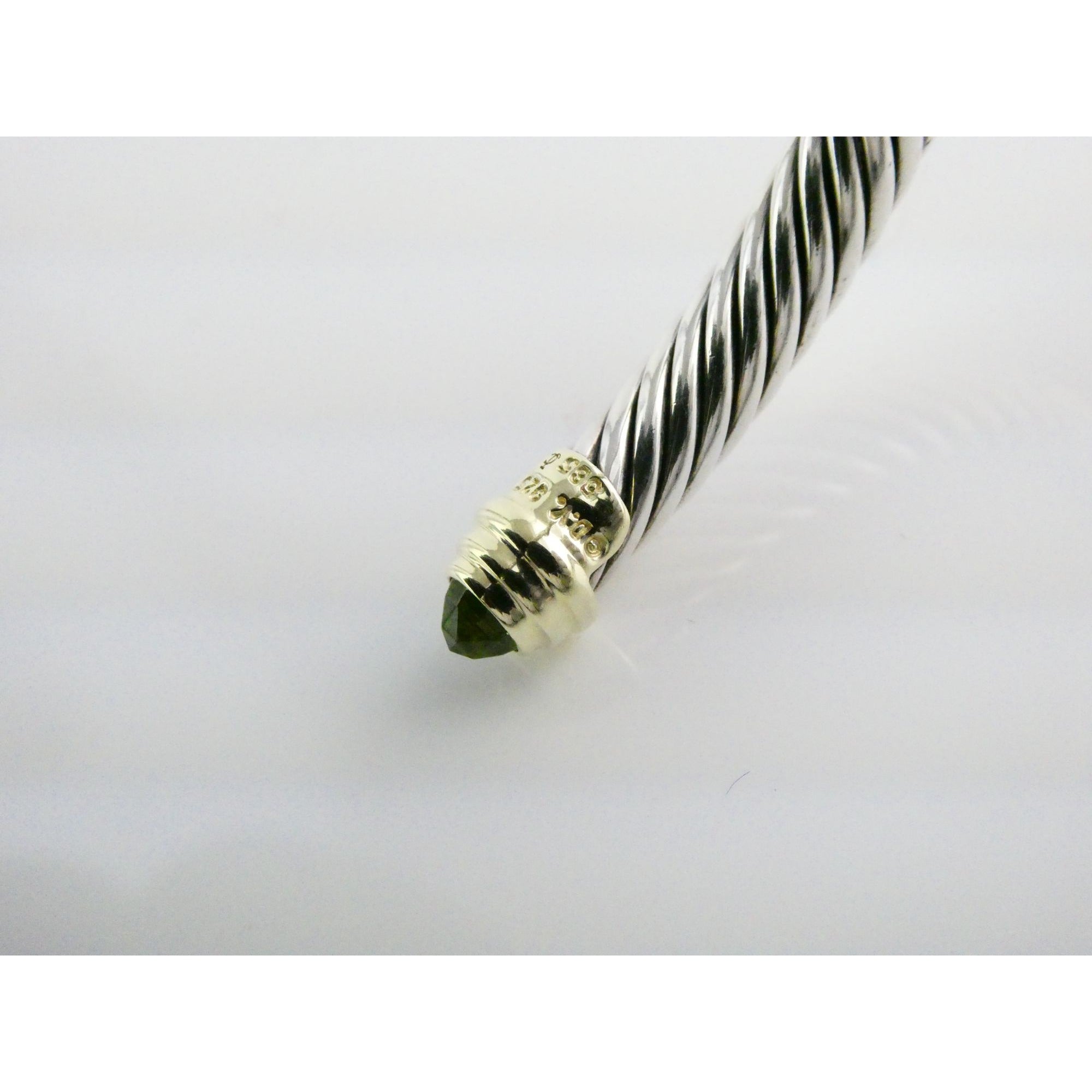 David Yurman Sterling Silver 14k Gold Classic Cable Bracelet with Peridot Tips