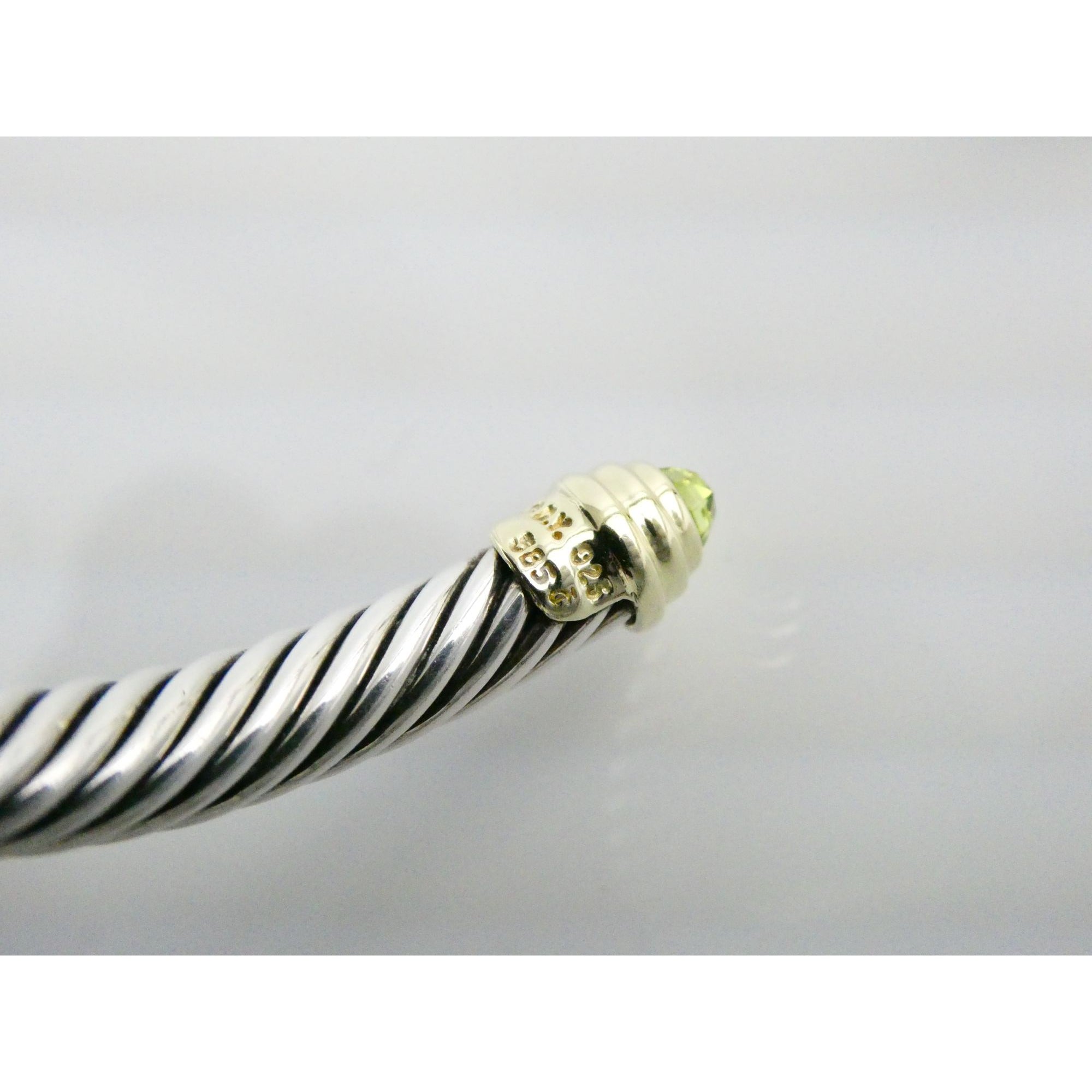 David Yurman Sterling Silver 14k Gold Classic Cable Bracelet with Peridot Tips