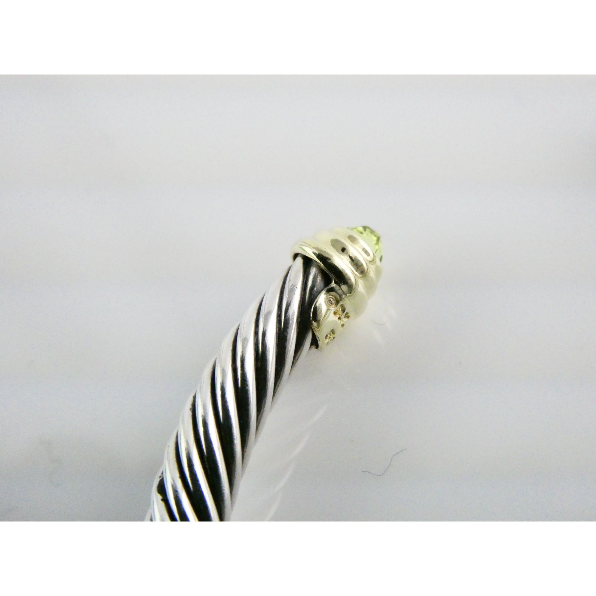 David Yurman Sterling Silver 14k Gold Classic Cable Bracelet with Peridot Tips