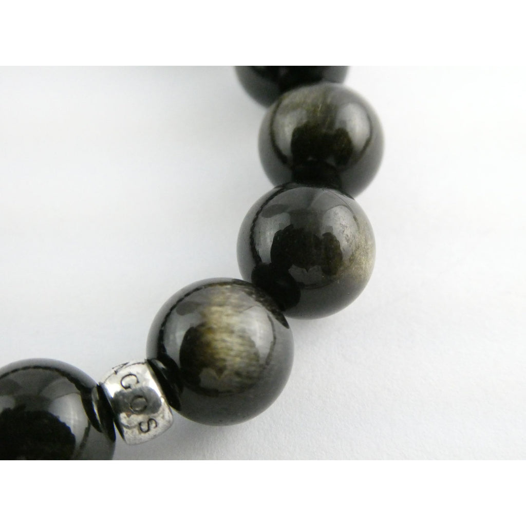 Lagos Golden Obsidian Sterling Silver Station Stretch Bead Bracelet 7 Inches 24g