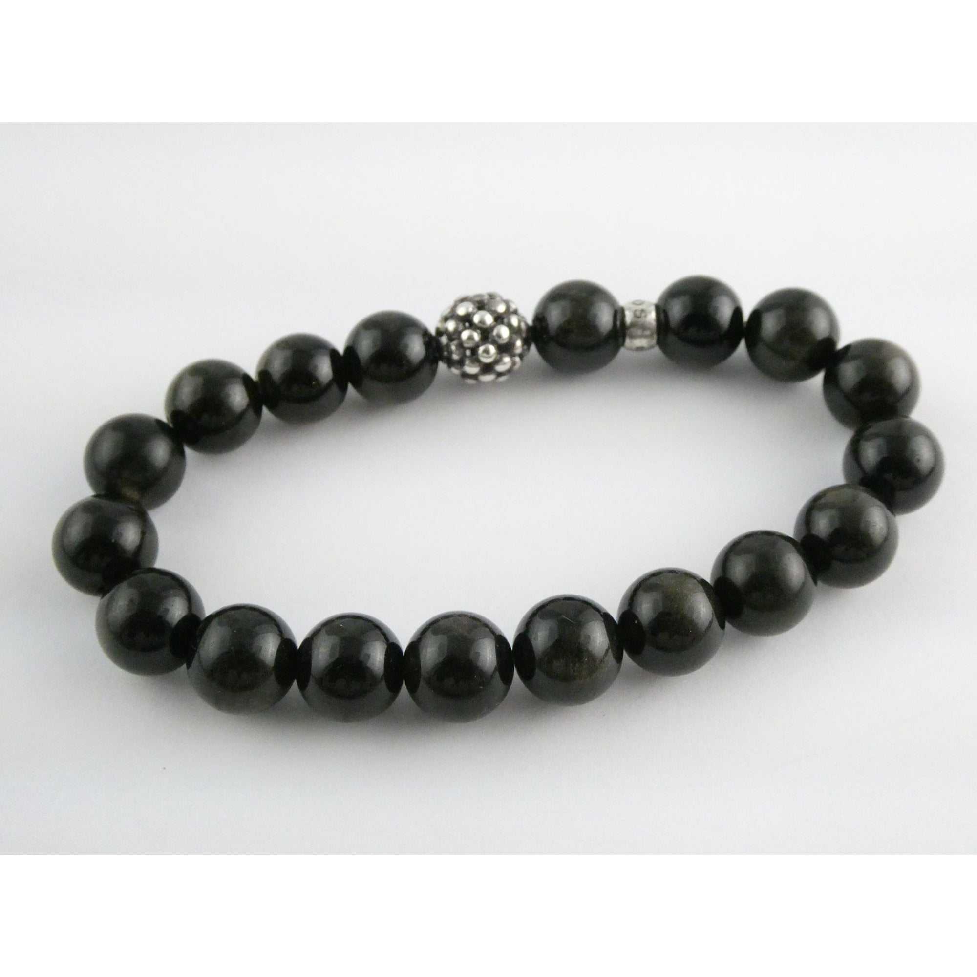 Lagos Golden Obsidian Sterling Silver Station Stretch Bead Bracelet 7 Inches 24g