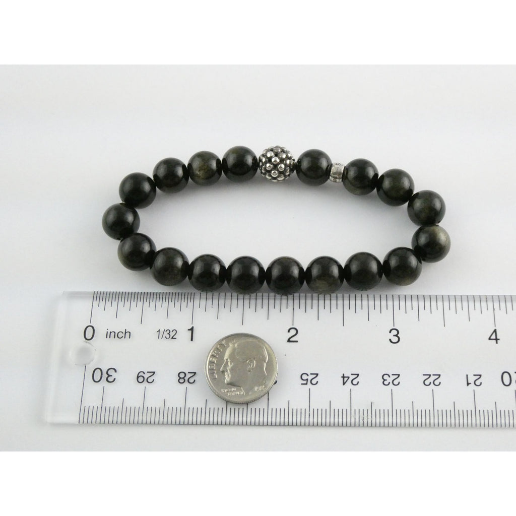 Lagos Golden Obsidian Sterling Silver Station Stretch Bead Bracelet 7 Inches 24g