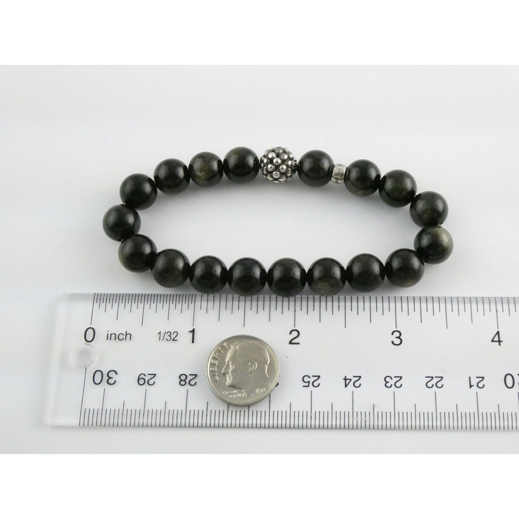 Lagos Golden Obsidian Sterling Silver Station Stretch Bead Bracelet 7 Inches 24g