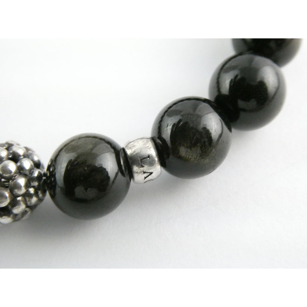 Lagos Golden Obsidian Sterling Silver Station Stretch Bead Bracelet 7 Inches 24g