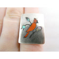 NA Zuni Randolph and Margie Ghahate Sterling Silver Cardinal Inlay Ring Size 7.5
