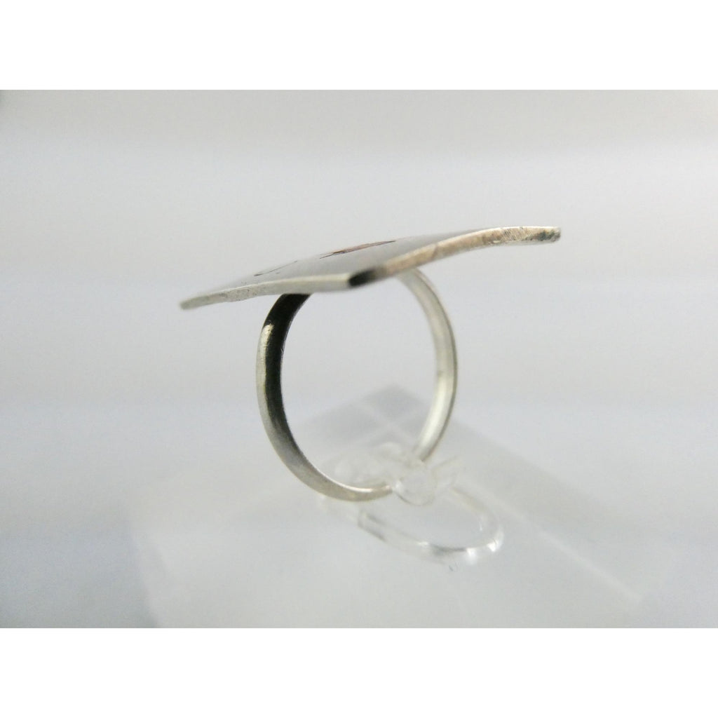 NA Zuni Randolph and Margie Ghahate Sterling Silver Cardinal Inlay Ring Size 7.5