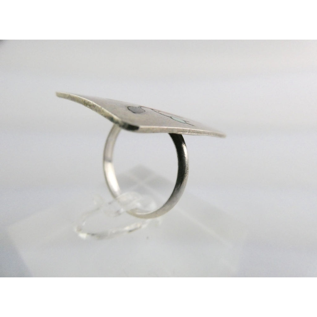 NA Zuni Randolph and Margie Ghahate Sterling Silver Cardinal Inlay Ring Size 7.5