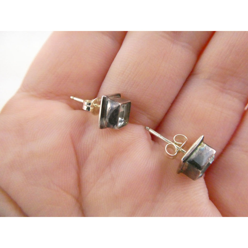 Sterling Silver Square Cut Blue Topaz Stud Earrings 2.5g 7mm Size