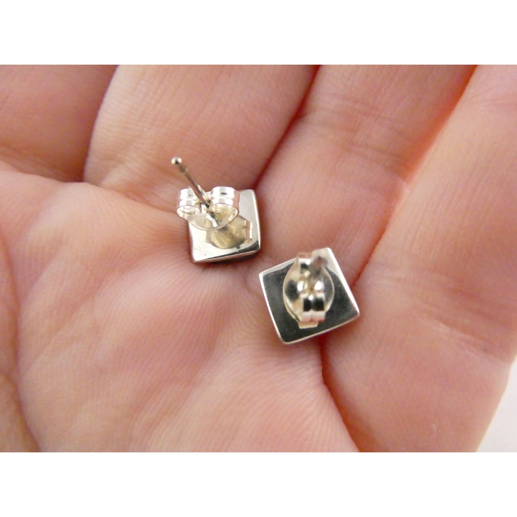 Sterling Silver Square Cut Blue Topaz Stud Earrings 2.5g 7mm Size