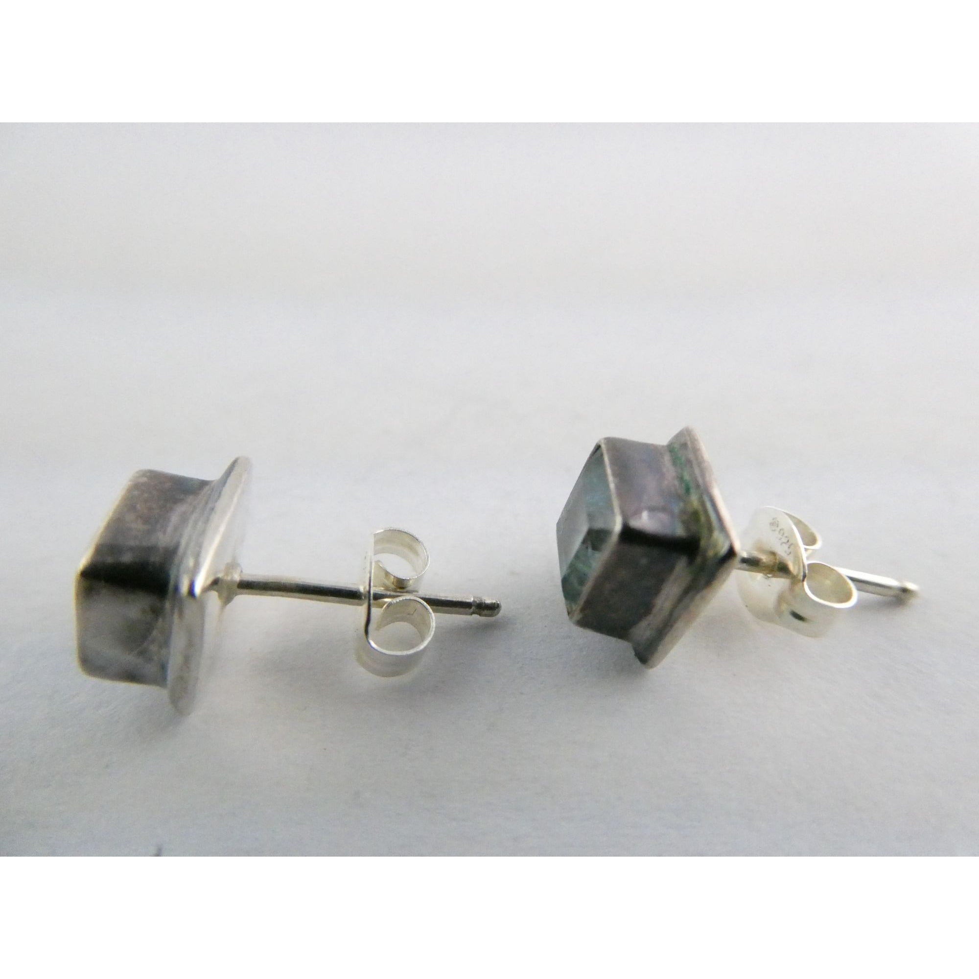 Sterling Silver Square Cut Blue Topaz Stud Earrings 2.5g 7mm Size