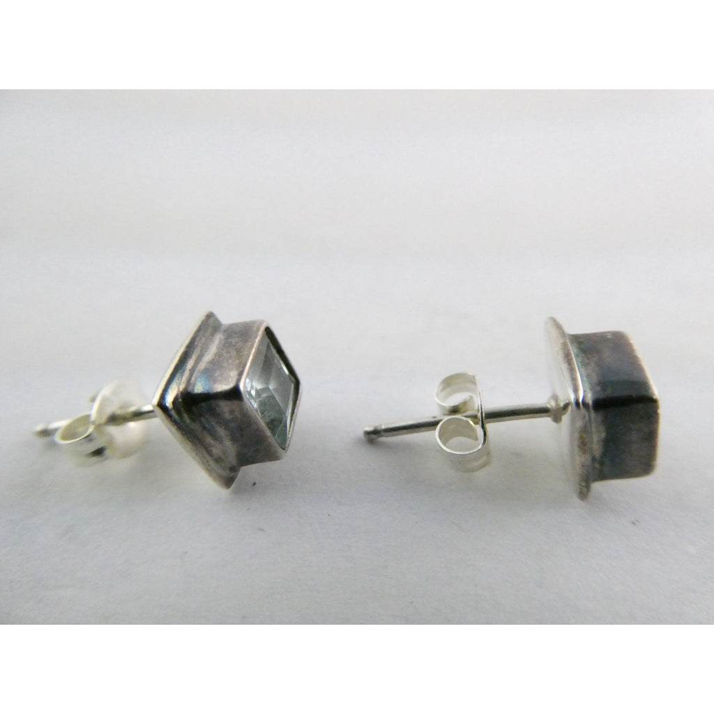 Sterling Silver Square Cut Blue Topaz Stud Earrings 2.5g 7mm Size