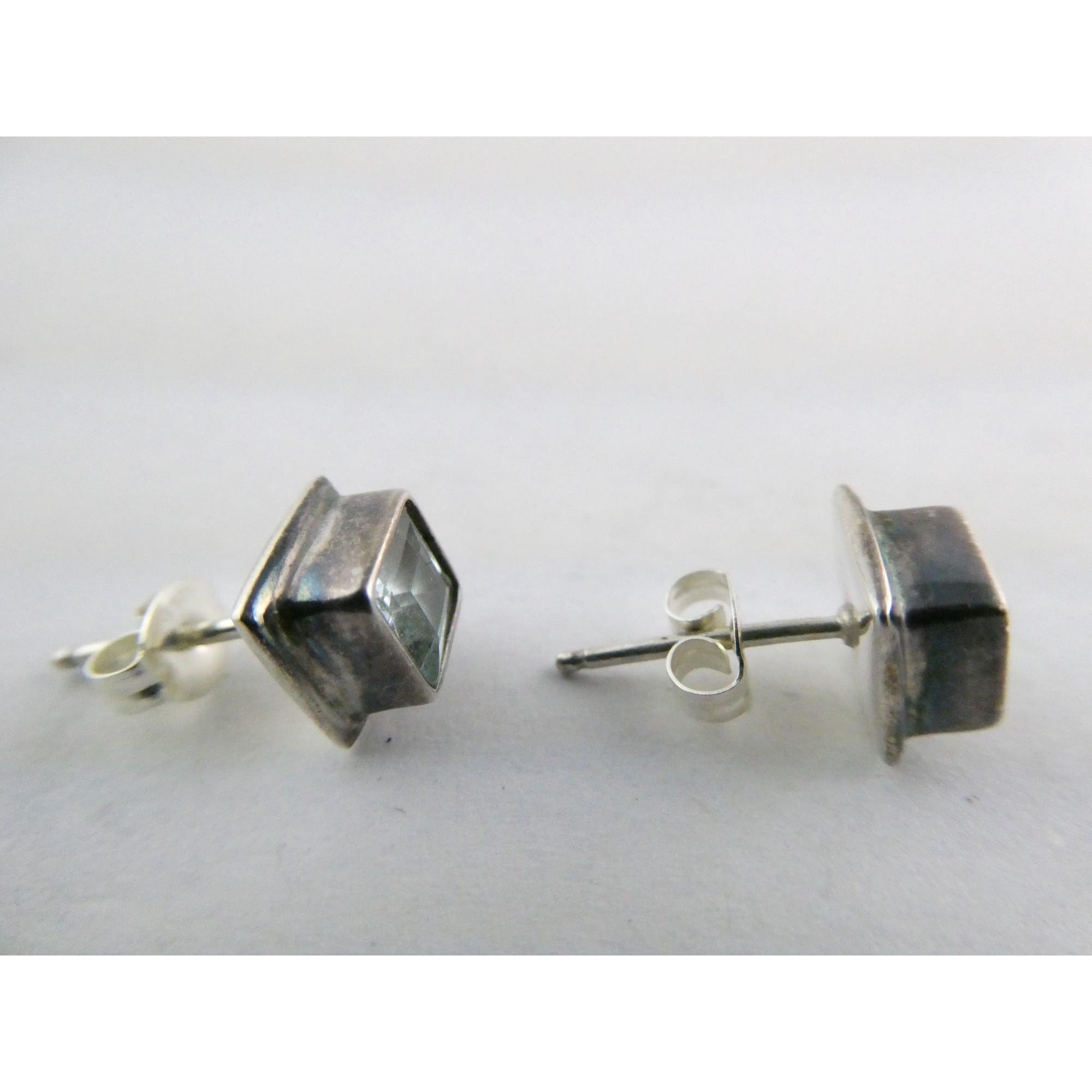 Sterling Silver Square Cut Blue Topaz Stud Earrings 2.5g 7mm Size