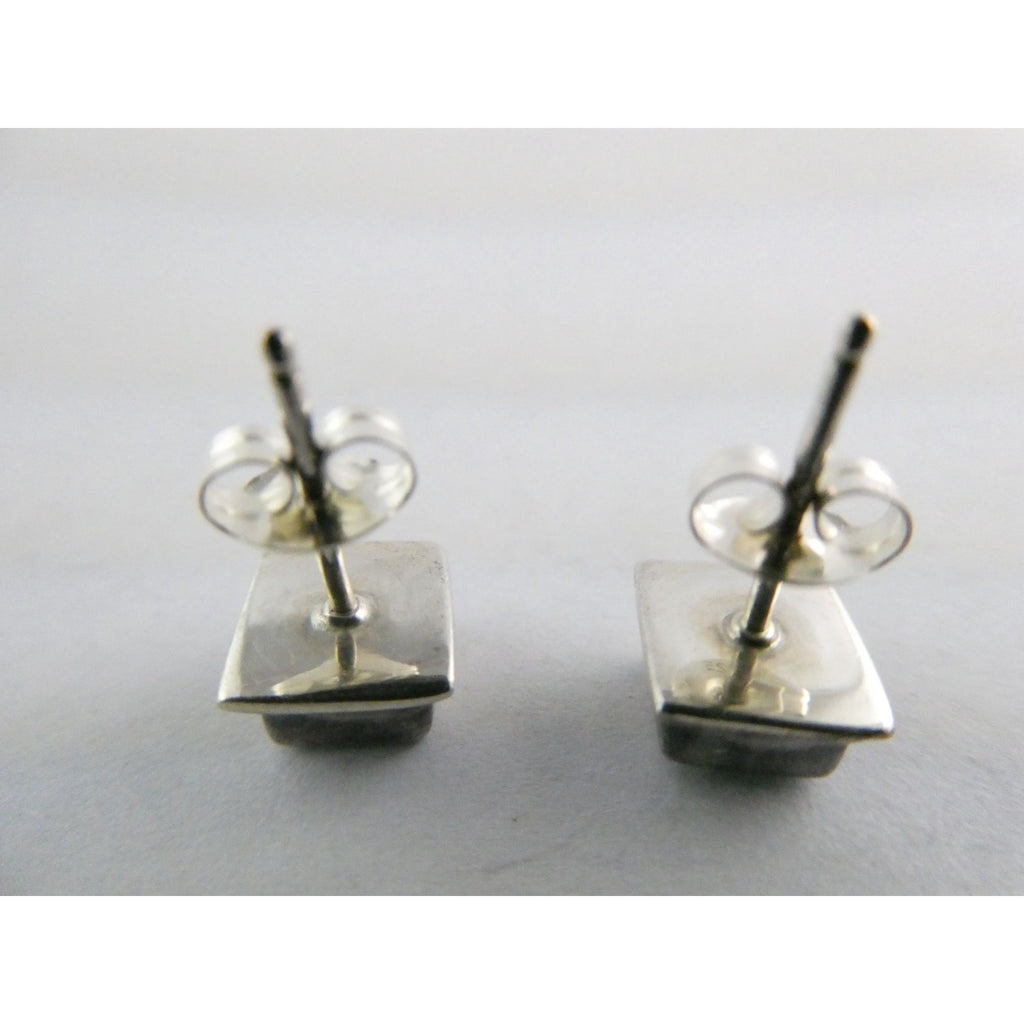 Sterling Silver Square Cut Blue Topaz Stud Earrings 2.5g 7mm Size