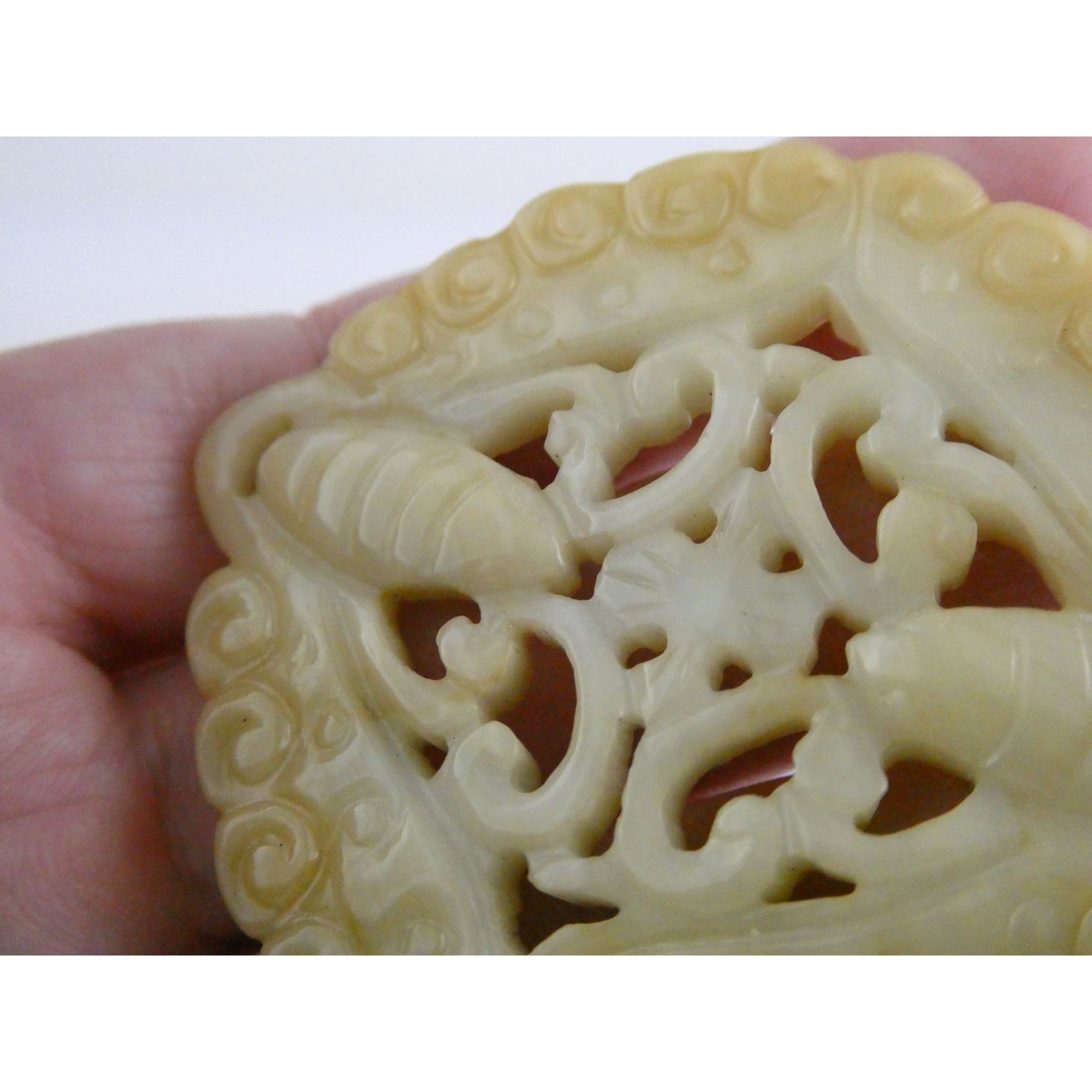 Vintage White Carved Nephrite jade Butterfly Pendant or Talisman 22.9g 2.5In