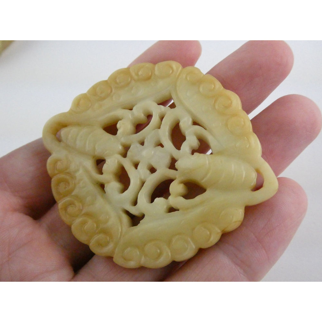 Vintage White Carved Nephrite jade Butterfly Pendant or Talisman 22.9g 2.5In