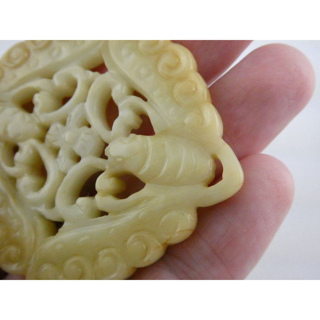 Vintage White Carved Nephrite jade Butterfly Pendant or Talisman 22.9g 2.5In
