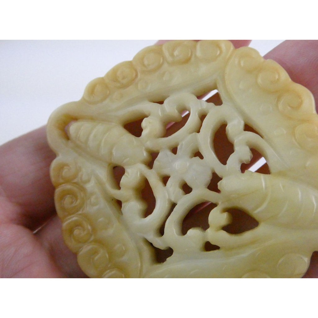 Vintage White Carved Nephrite jade Butterfly Pendant or Talisman 22.9g 2.5In