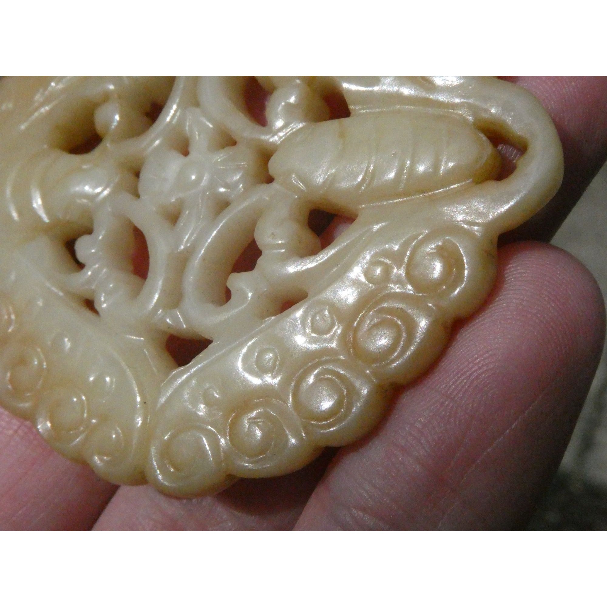 Vintage White Carved Nephrite jade Butterfly Pendant or Talisman 22.9g 2.5In