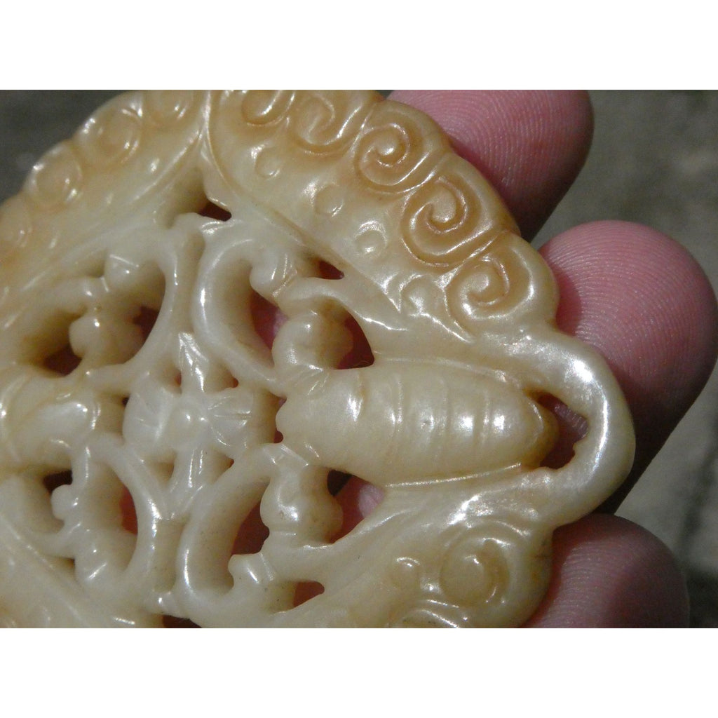 Vintage White Carved Nephrite jade Butterfly Pendant or Talisman 22.9g 2.5In