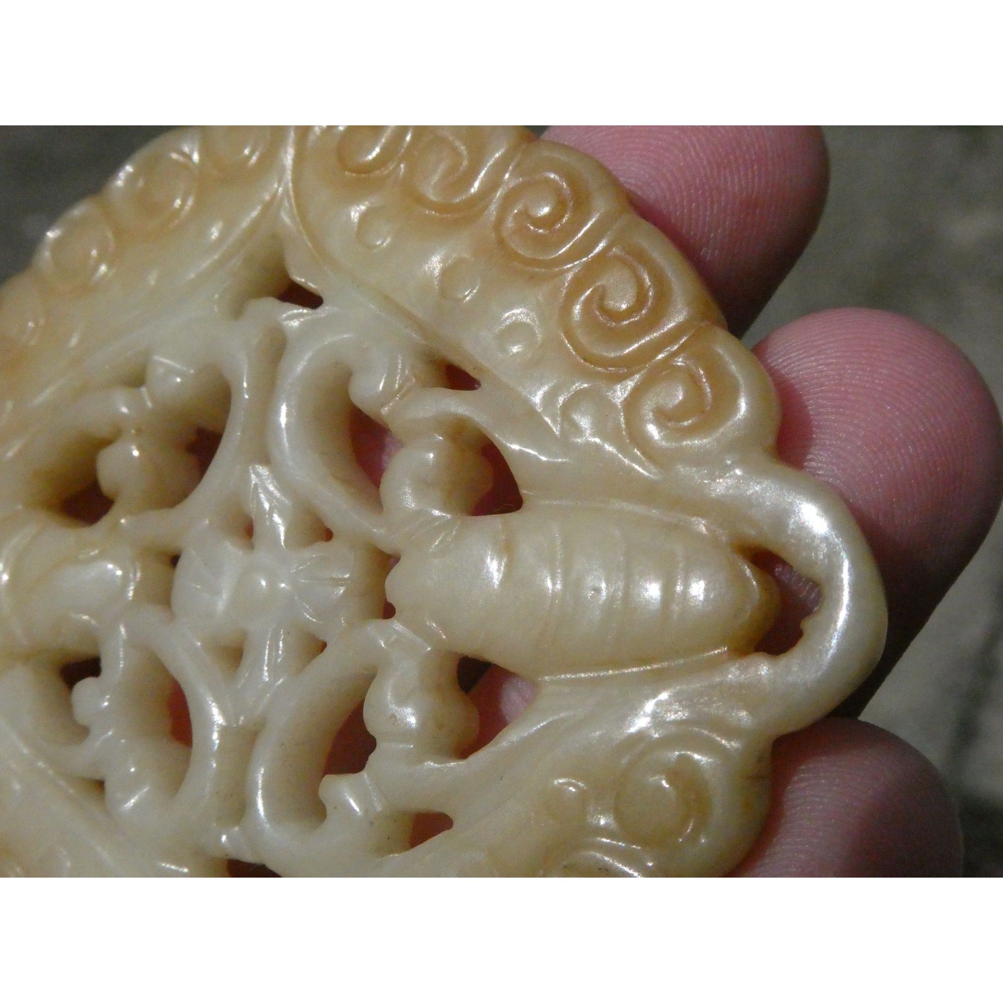Vintage White Carved Nephrite jade Butterfly Pendant or Talisman 22.9g 2.5In