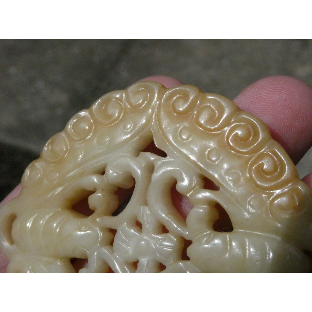 Vintage White Carved Nephrite jade Butterfly Pendant or Talisman 22.9g 2.5In