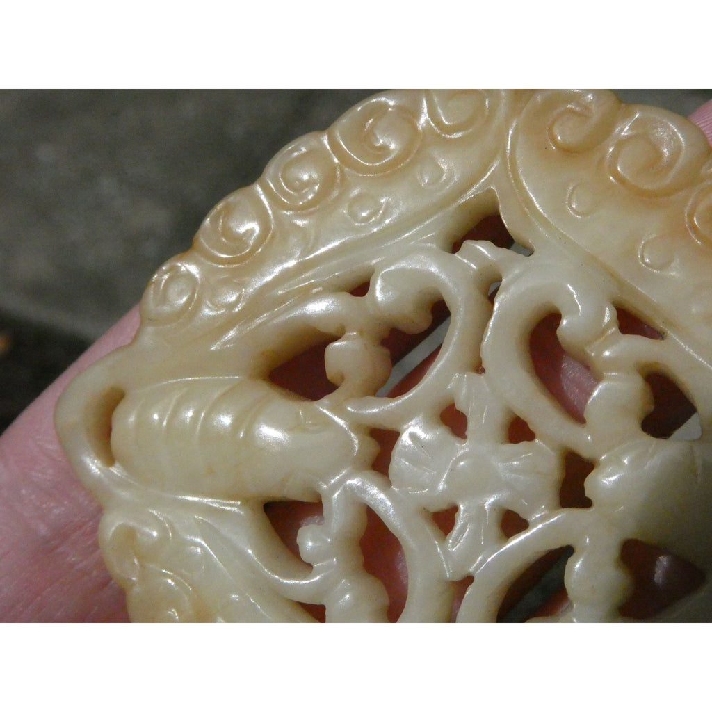 Vintage White Carved Nephrite jade Butterfly Pendant or Talisman 22.9g 2.5In