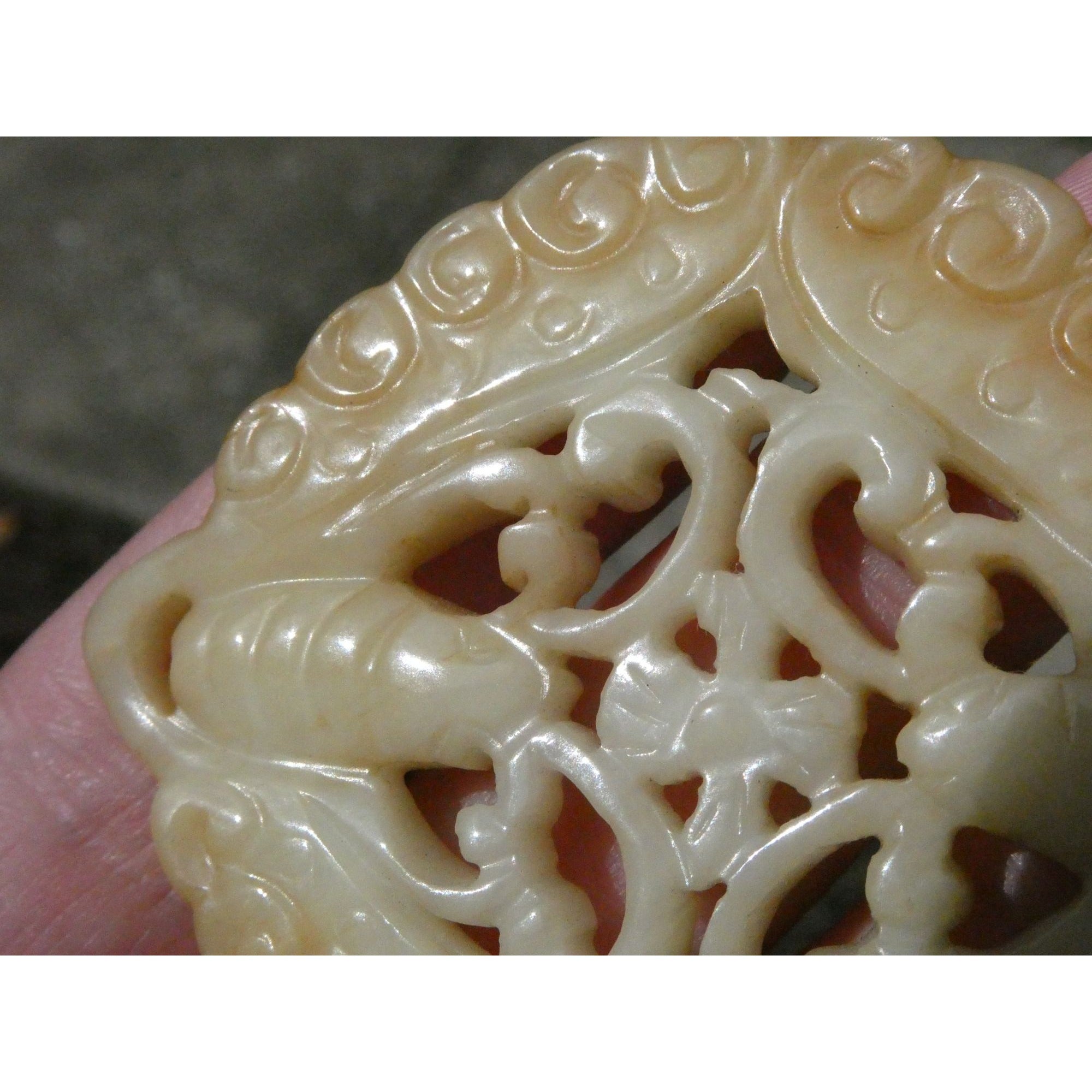 Vintage White Carved Nephrite jade Butterfly Pendant or Talisman 22.9g 2.5In