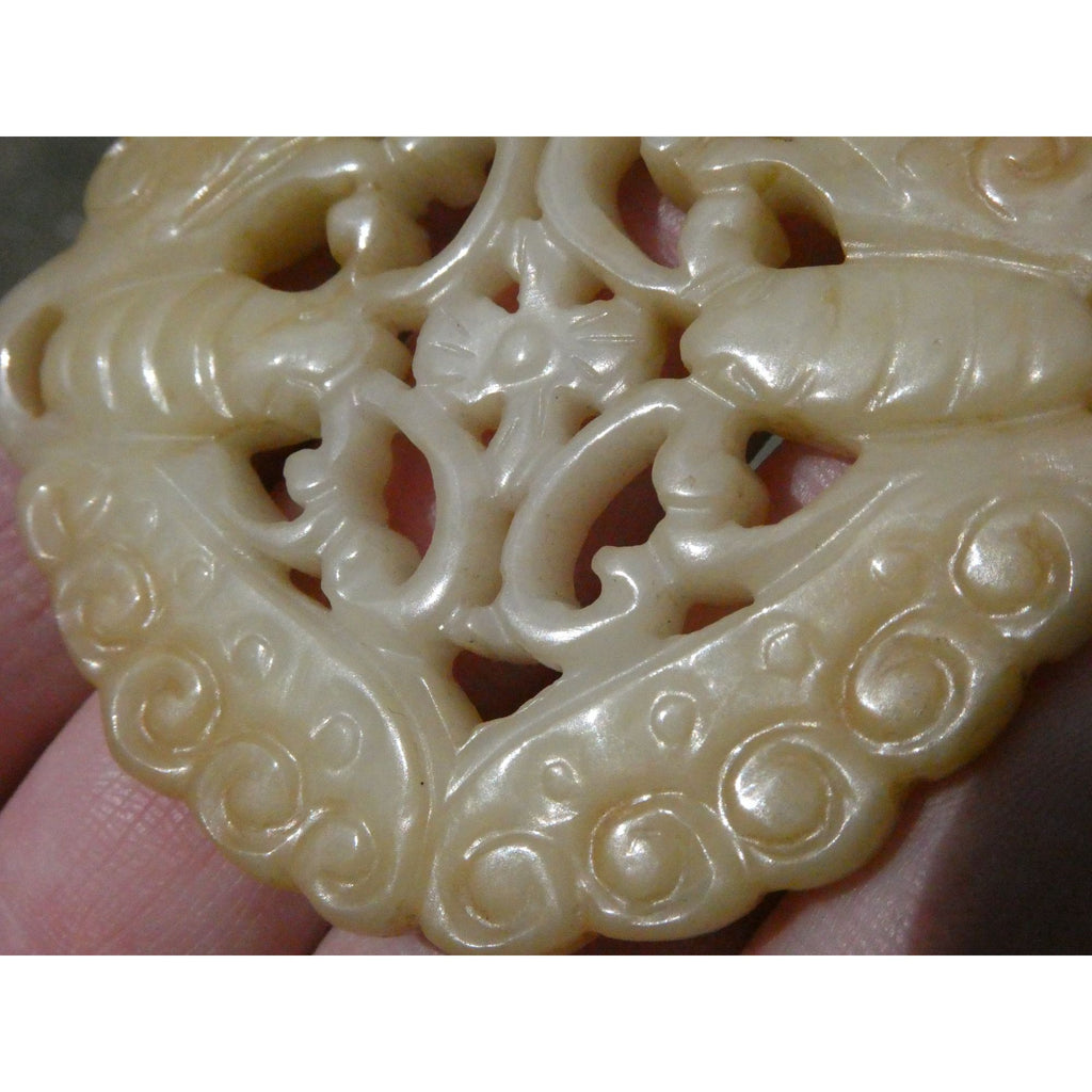 Vintage White Carved Nephrite jade Butterfly Pendant or Talisman 22.9g 2.5In