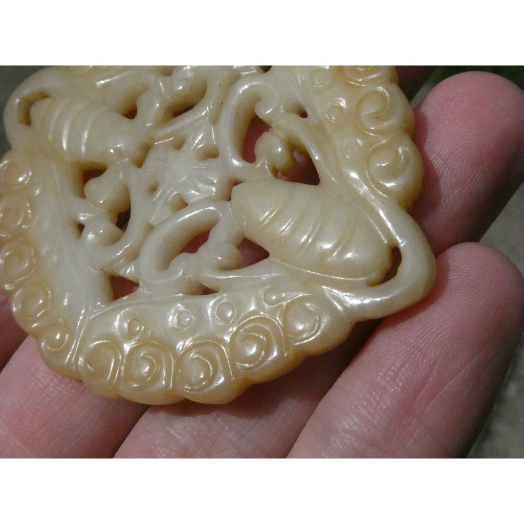 Vintage White Carved Nephrite jade Butterfly Pendant or Talisman 22.9g 2.5In