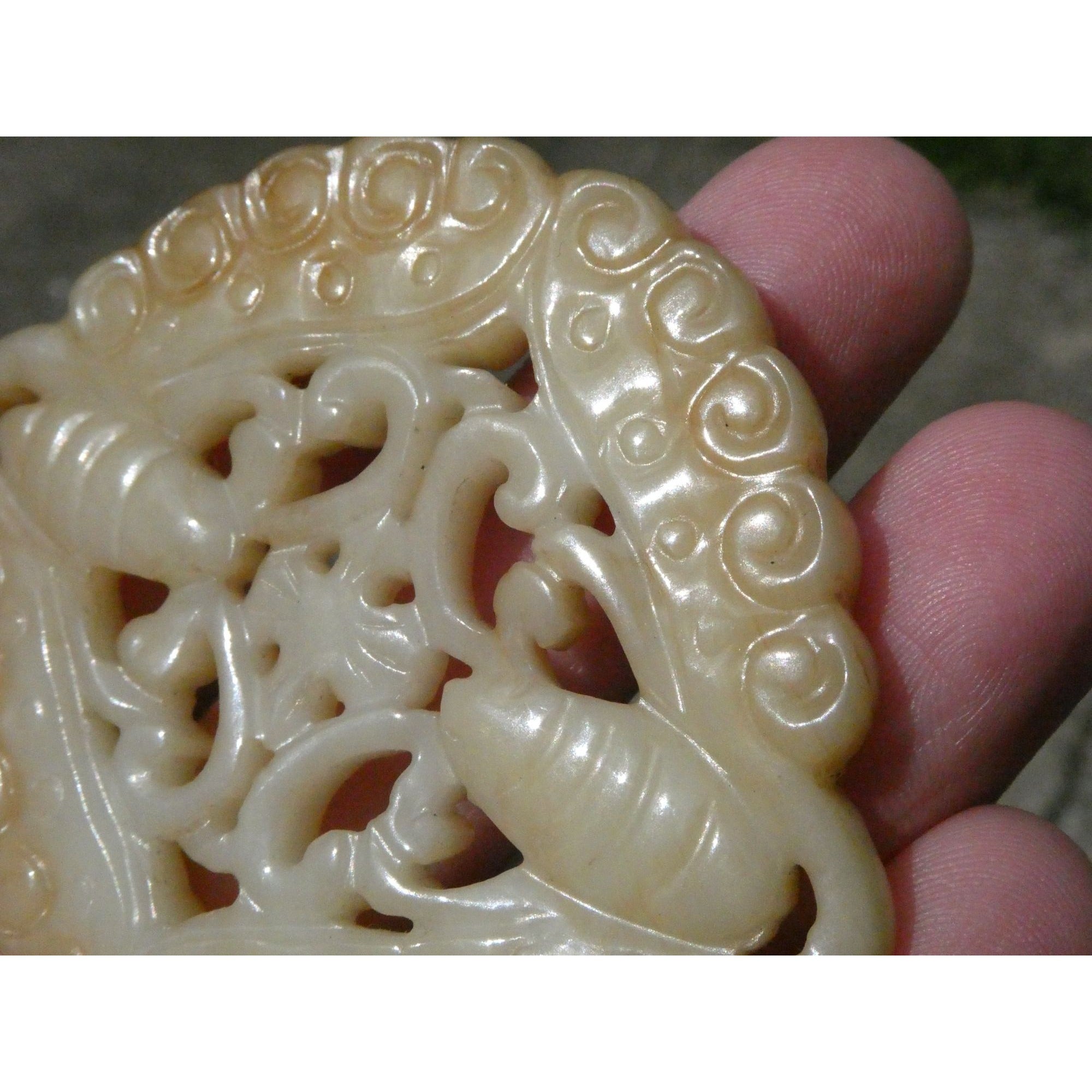 Vintage White Carved Nephrite jade Butterfly Pendant or Talisman 22.9g 2.5In
