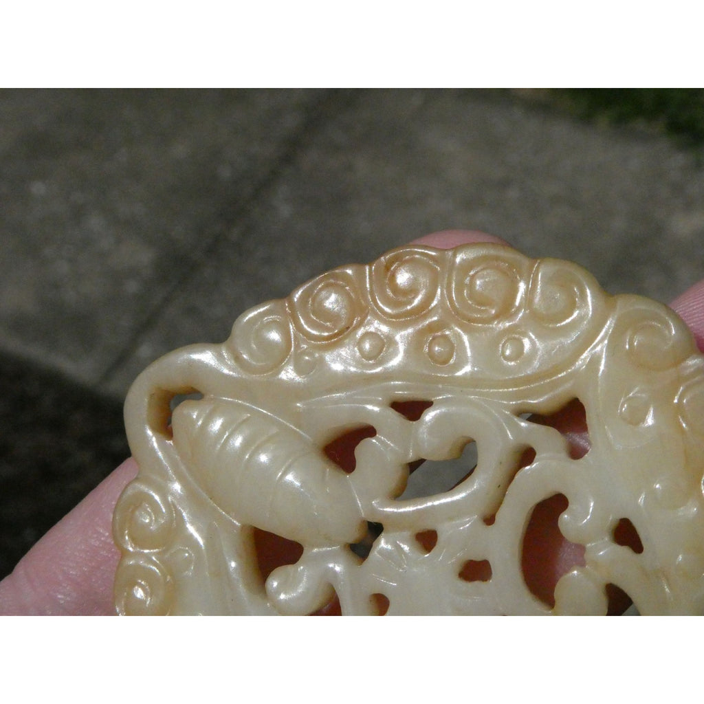 Vintage White Carved Nephrite jade Butterfly Pendant or Talisman 22.9g 2.5In