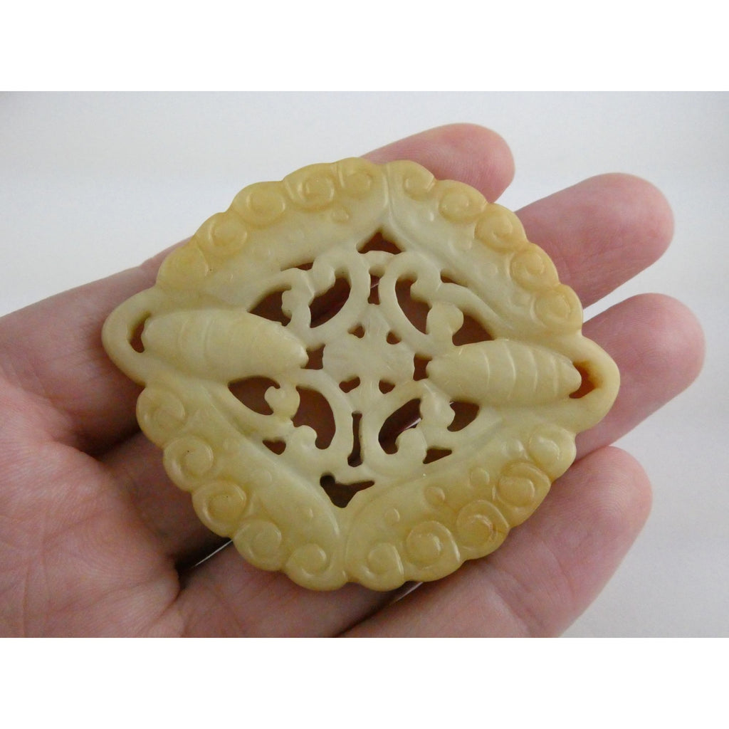 Vintage White Carved Nephrite jade Butterfly Pendant or Talisman 22.9g 2.5In