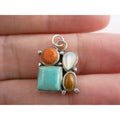 Sterling Silver Turquoise MOP Shell Coral and Wood Gemstone Pendant 20mm Length