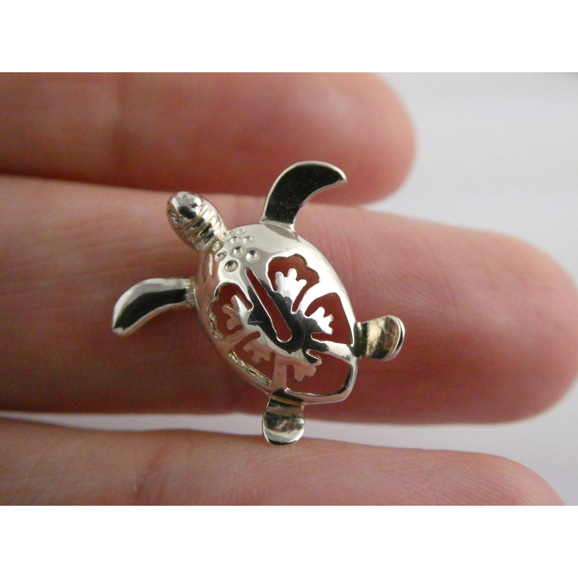 2W Sterling Silver Hawaiian Sea Turtle Pendant Honu Plumeria Flower 1.1g 17mm