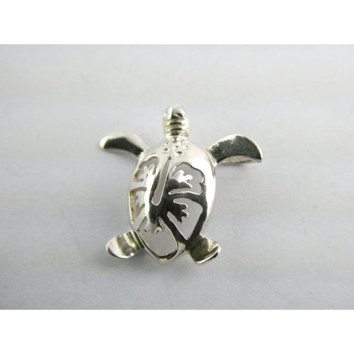 2W Sterling Silver Hawaiian Sea Turtle Pendant Honu Plumeria Flower 1.1g 17mm