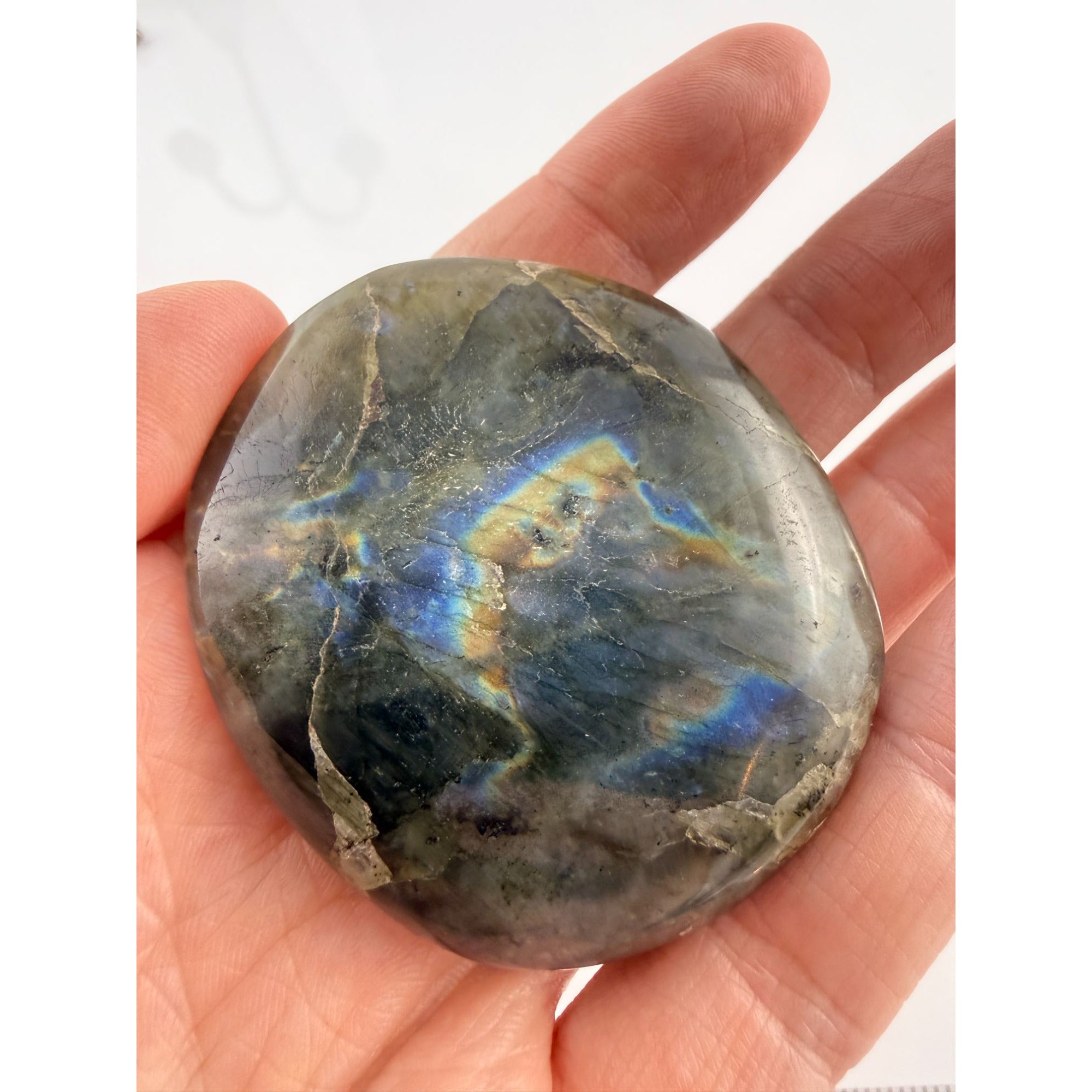 Polished Round Form Labradorite Piece Specimen 81.7g Weight 2 Inch Max Length