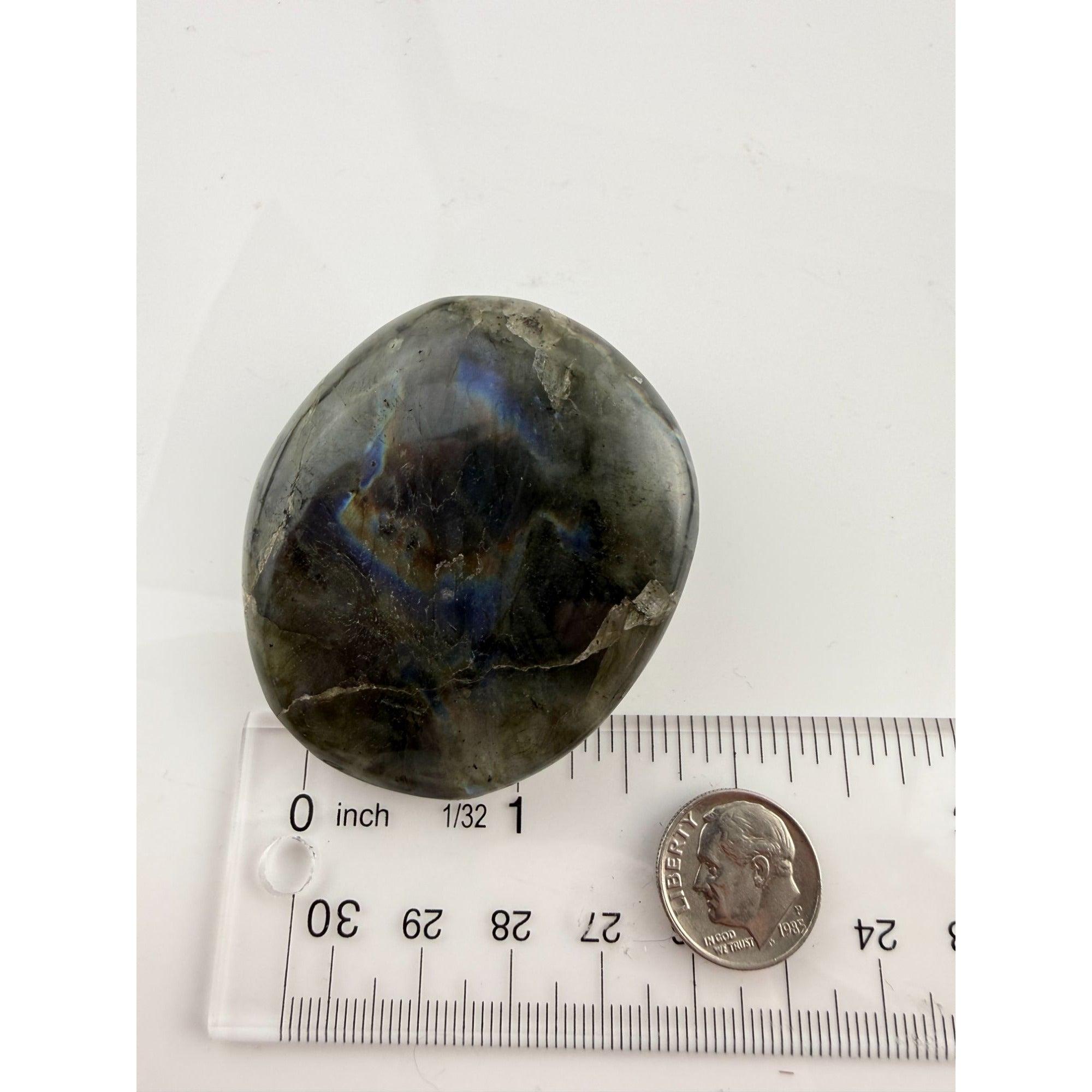 Polished Round Form Labradorite Piece Specimen 81.7g Weight 2 Inch Max Length