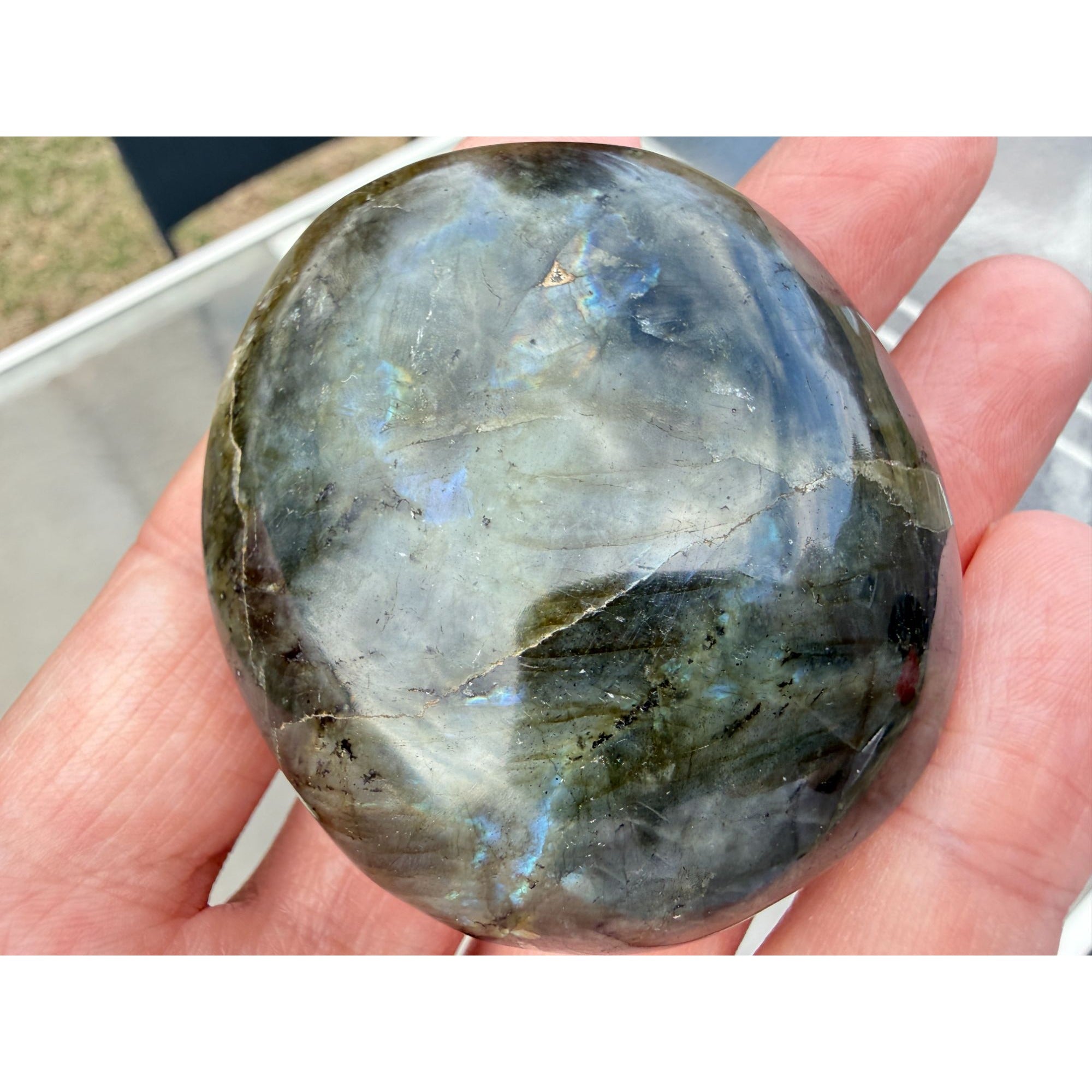 Polished Round Form Labradorite Piece Specimen 81.7g Weight 2 Inch Max Length