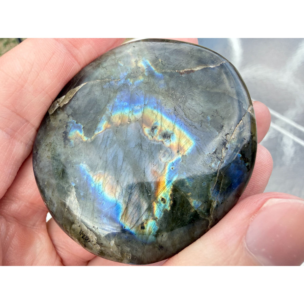 Polished Round Form Labradorite Piece Specimen 81.7g Weight 2 Inch Max Length