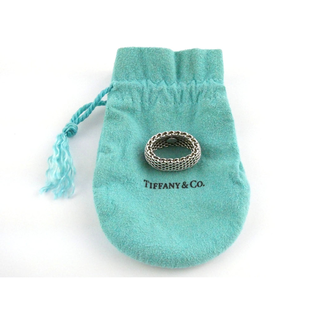 Tiffany and Co Somerset Mesh Sterling Silver Weave Ring Size 6 with Pouch 9g